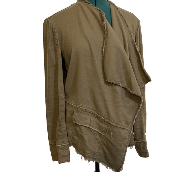 Free People Womens Jacket Sz Medium Raw Femme Brown Linen Blend Boho Open Front - Picture 4 of 9